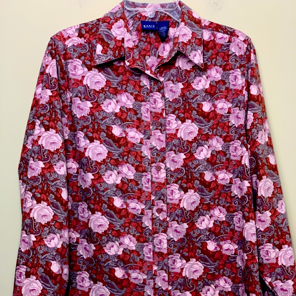 Red, Pink, Gray Floral Button-down Top Size Large